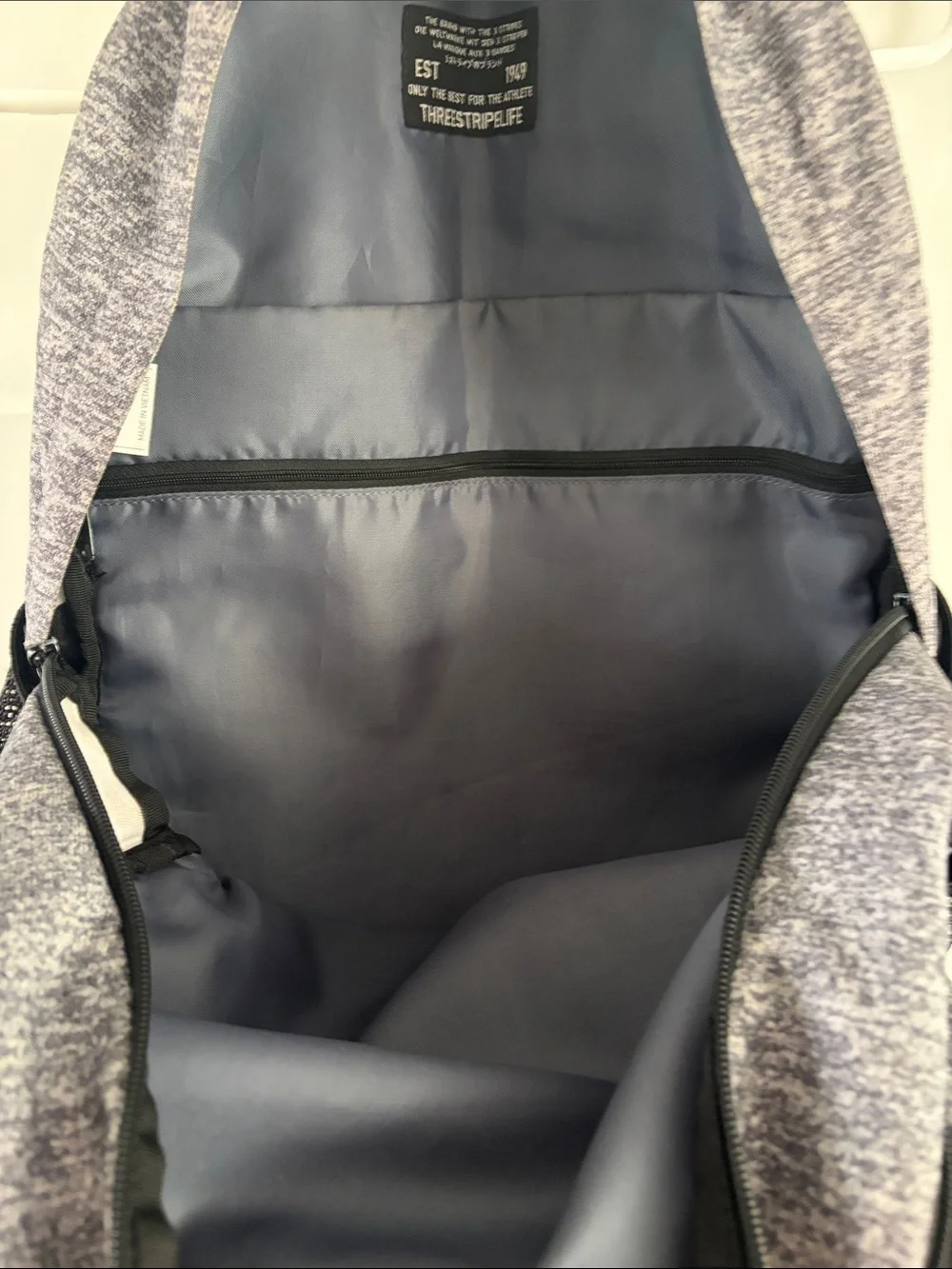adidas Heather Gray Multi-Pocket Backpack with laptop sleeve